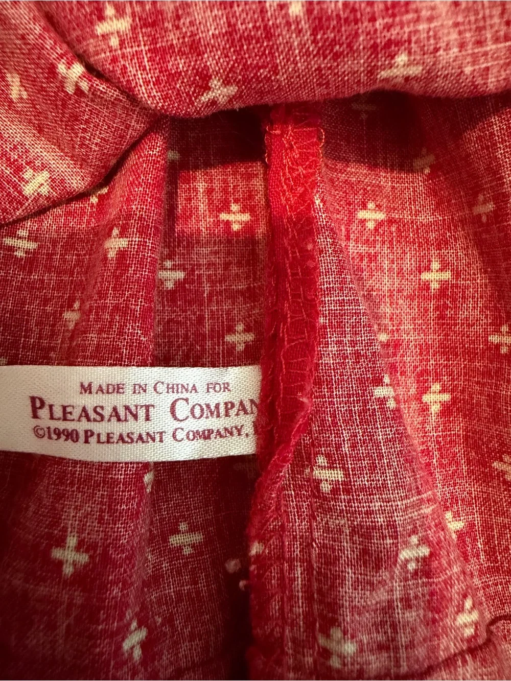 Pleasant Co Kristen School Red Doll Dress with Tiny Cross Print 1990